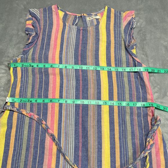 Marine Layer Laney Dress Womens Large Blue Stripe Linen Tencel Coastal Ruffle - Picture 7 of 9